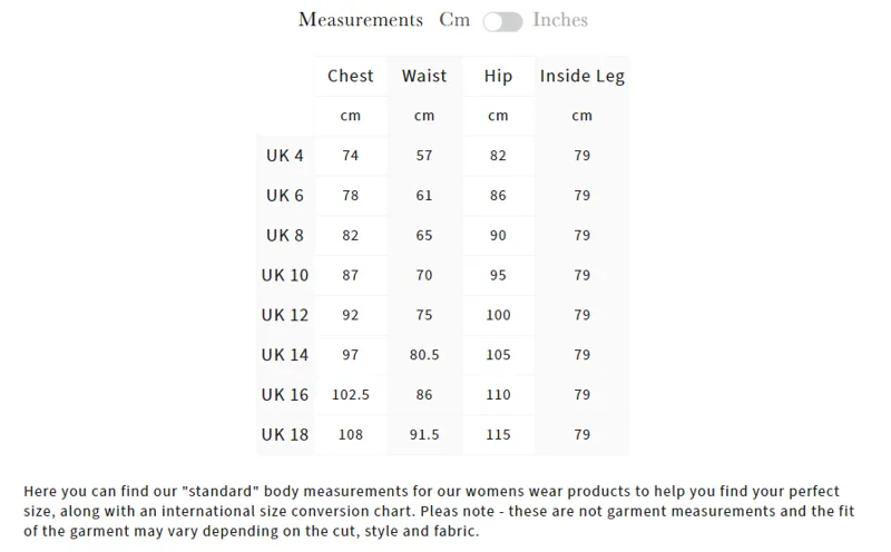 Lemieux ladies size chart